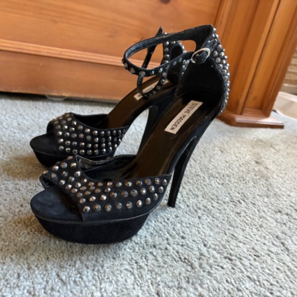 Black Chrystal Studded Platform Heels by Steve Madden